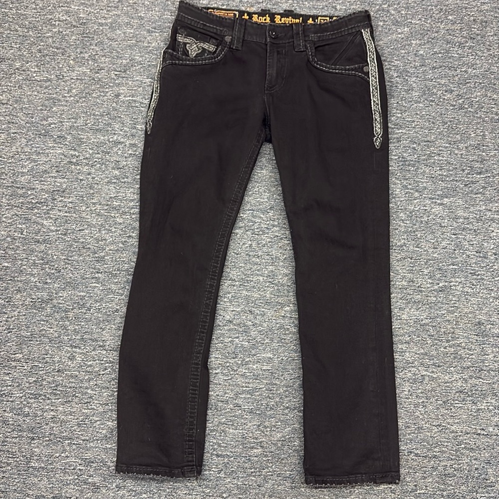 Men’s Rock Revival Ziggy Slum Straight Black Jeans, Size 34